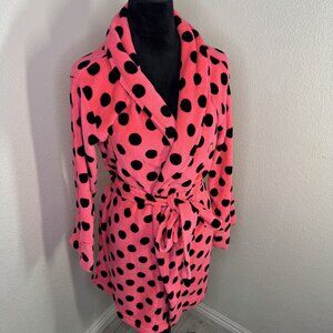 PINK‎ Polka Dot Fleece Robe With Belt XS victorias secret